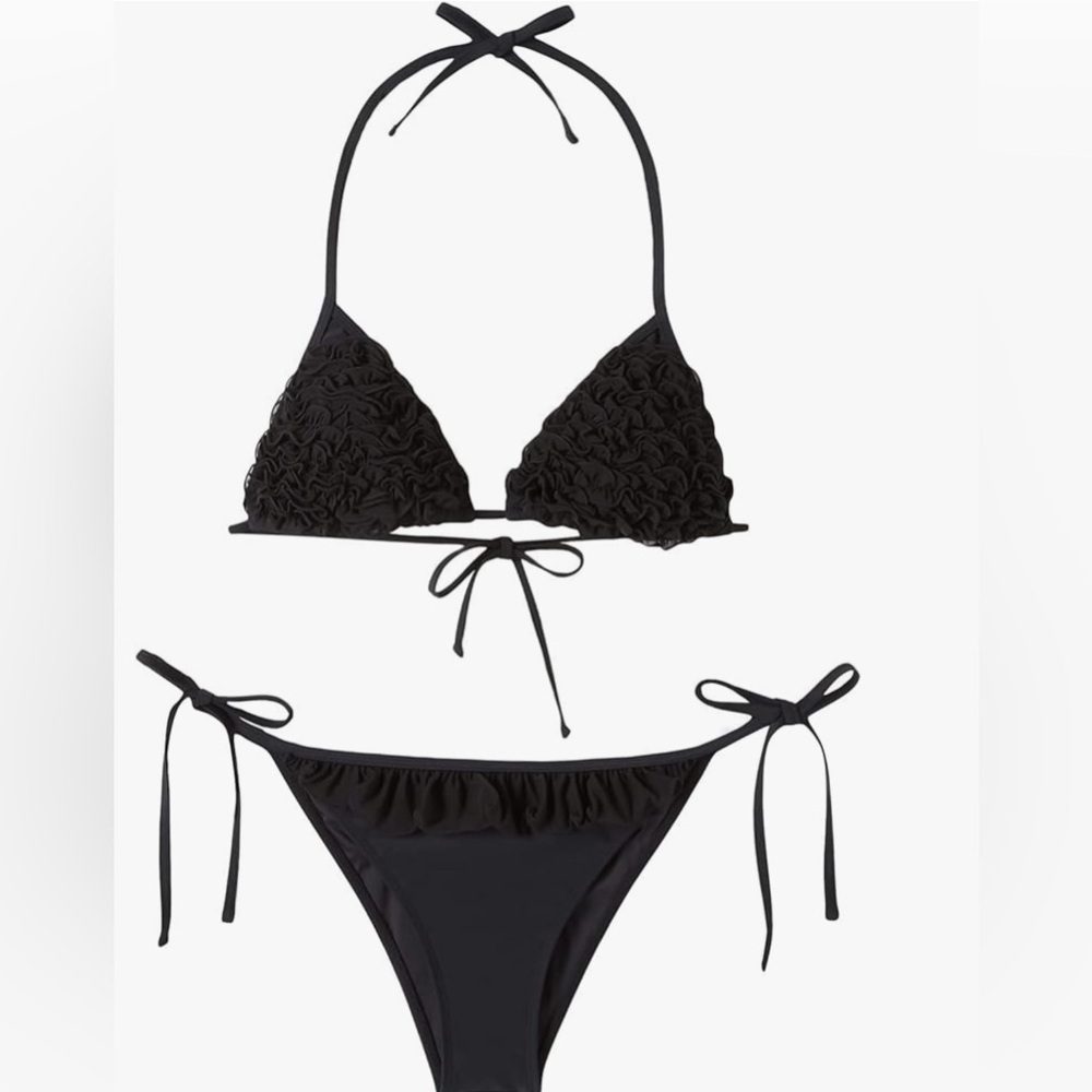 Black Ruffled Bikini Set - Picture 1 of 6